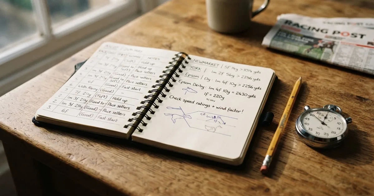 An open notebook with a pencil and a stopwatch on a wooden table